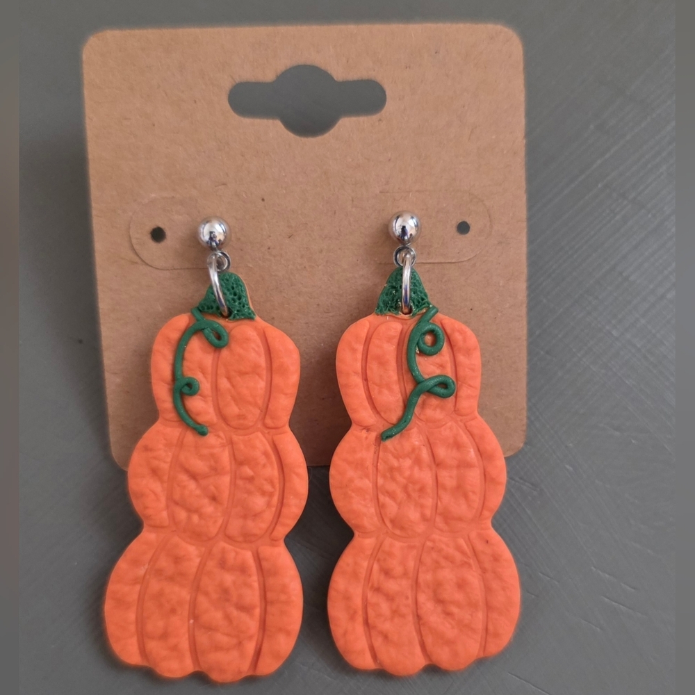 Ball Post Pumpkin Dangle Earrings